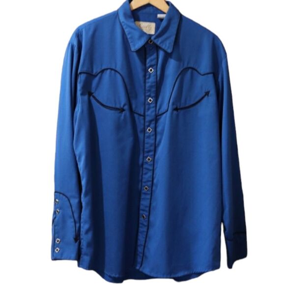 Scully Vintage Blue Western Pearl Snap Rockabilly Mens Snap Button Shirt LG - Picture 1 of 16